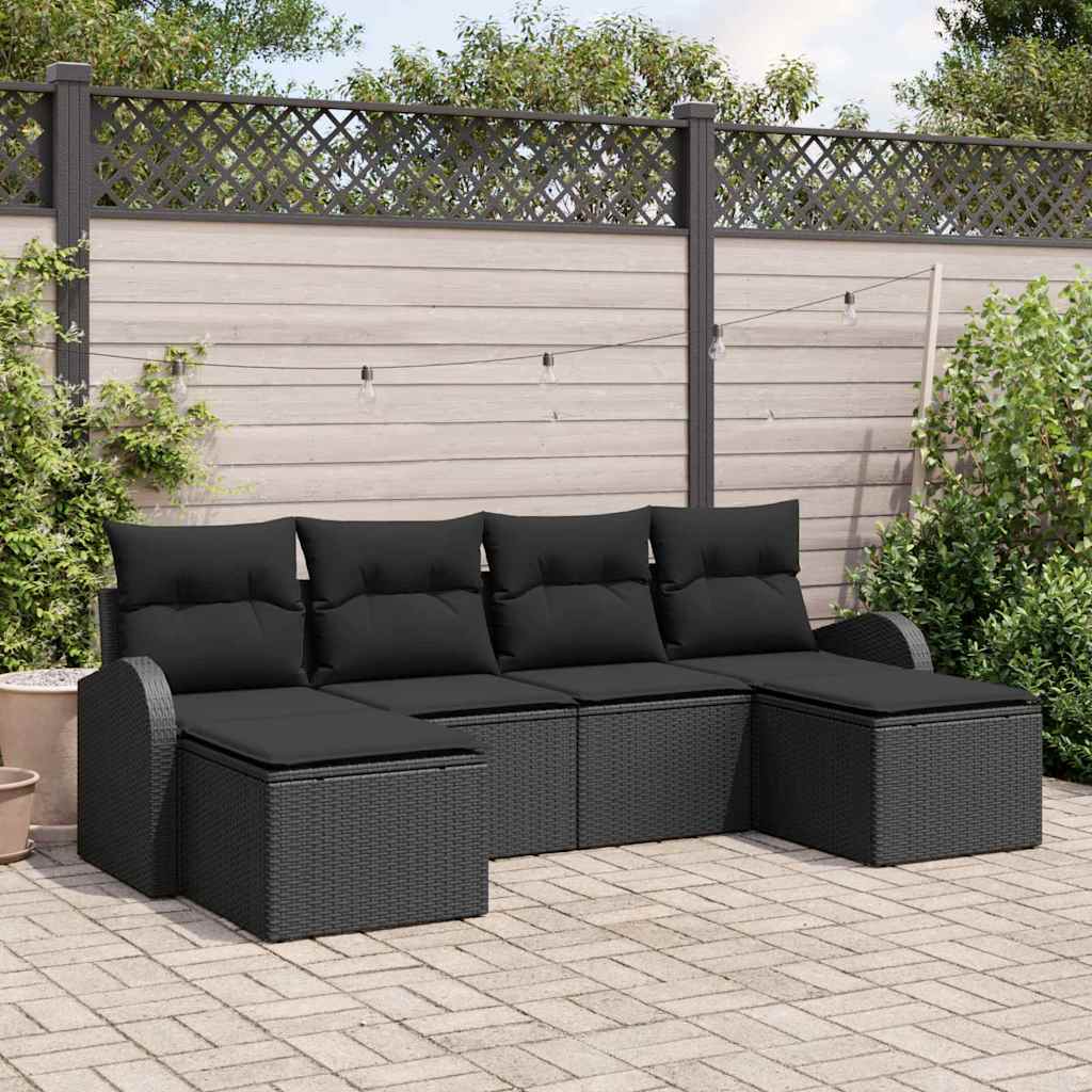 Vidaxl Ensemble De Canapés Avec Coussin 6 Pcs Noir Polyrotin
