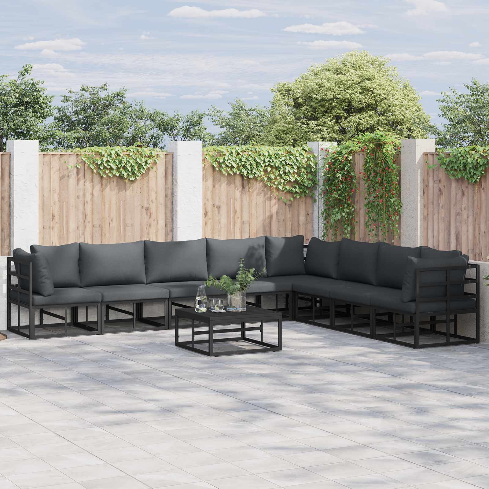 Vidaxl Ensemble De Canapé De Jardin Avec Coussin 8 Pcs Noir Aluminium