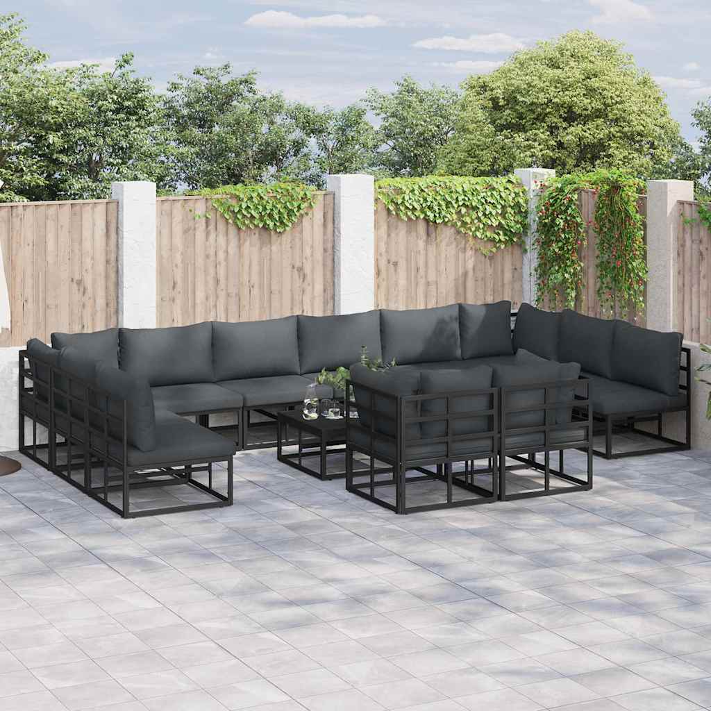 Vidaxl Ensemble De Canapé De Jardin Avec Coussin 13 Pcs Noir Aluminium