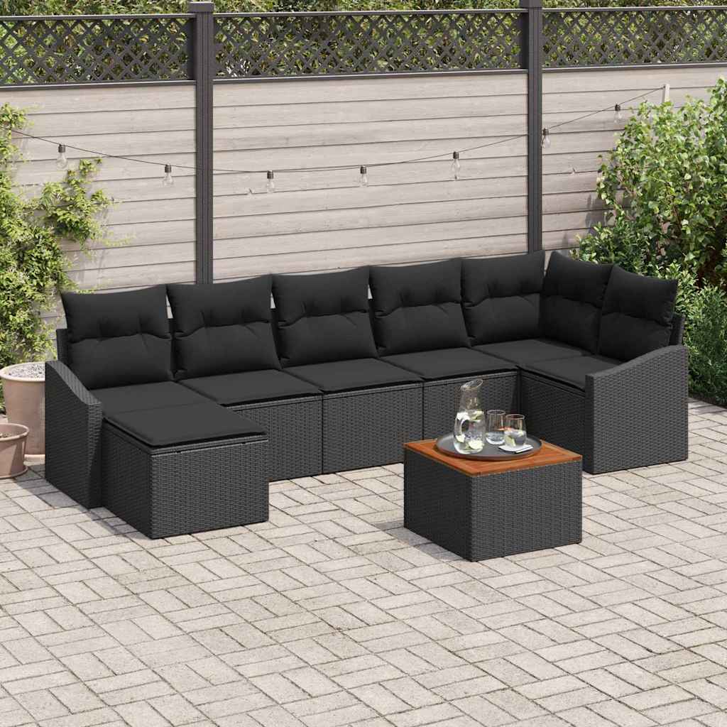 Vidaxl Ensemble De Canapé De Jardin Avec Coussin 8 Pcs Noir Polyrotin