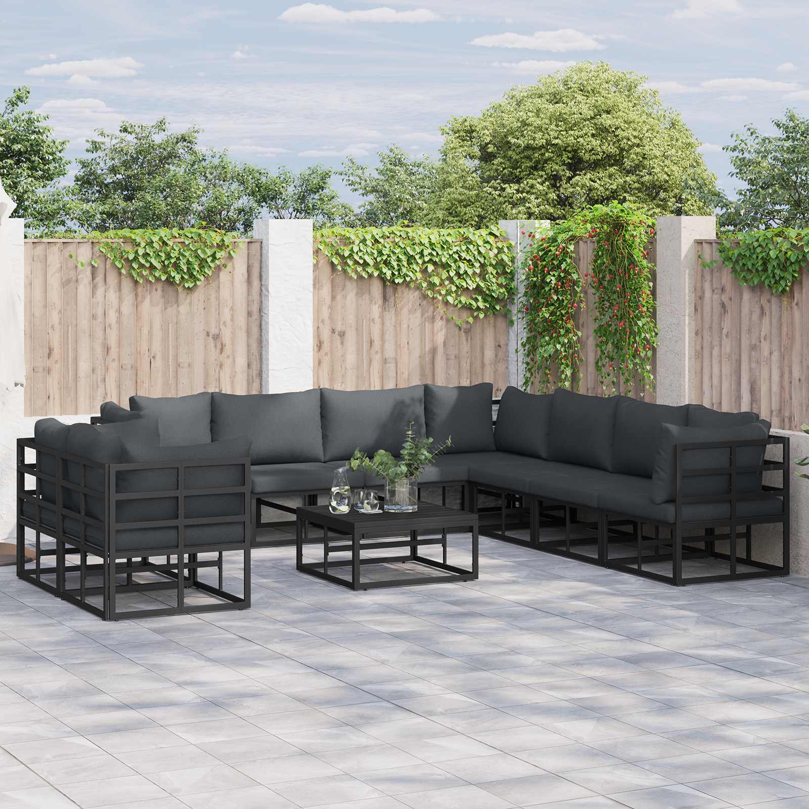 Vidaxl Ensemble De Canapé De Jardin Avec Coussin 10 Pcs Noir Aluminium