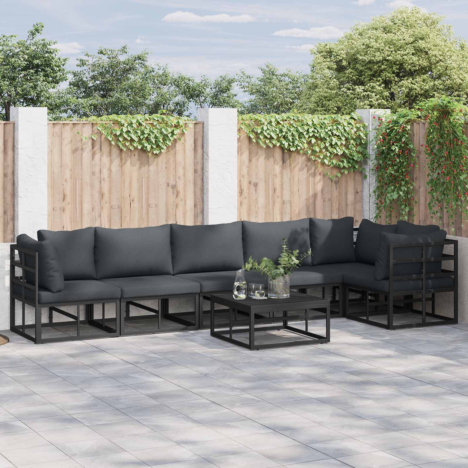 Vidaxl Ensemble De Canapé De Jardin Avec Coussin 7 Pcs Noir Aluminium