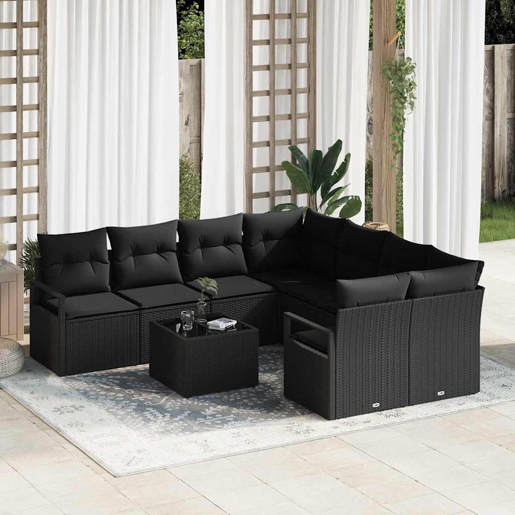 Vidaxl Ensemble De Canapés Avec Coussin 9 Pcs Noir Polyrotin