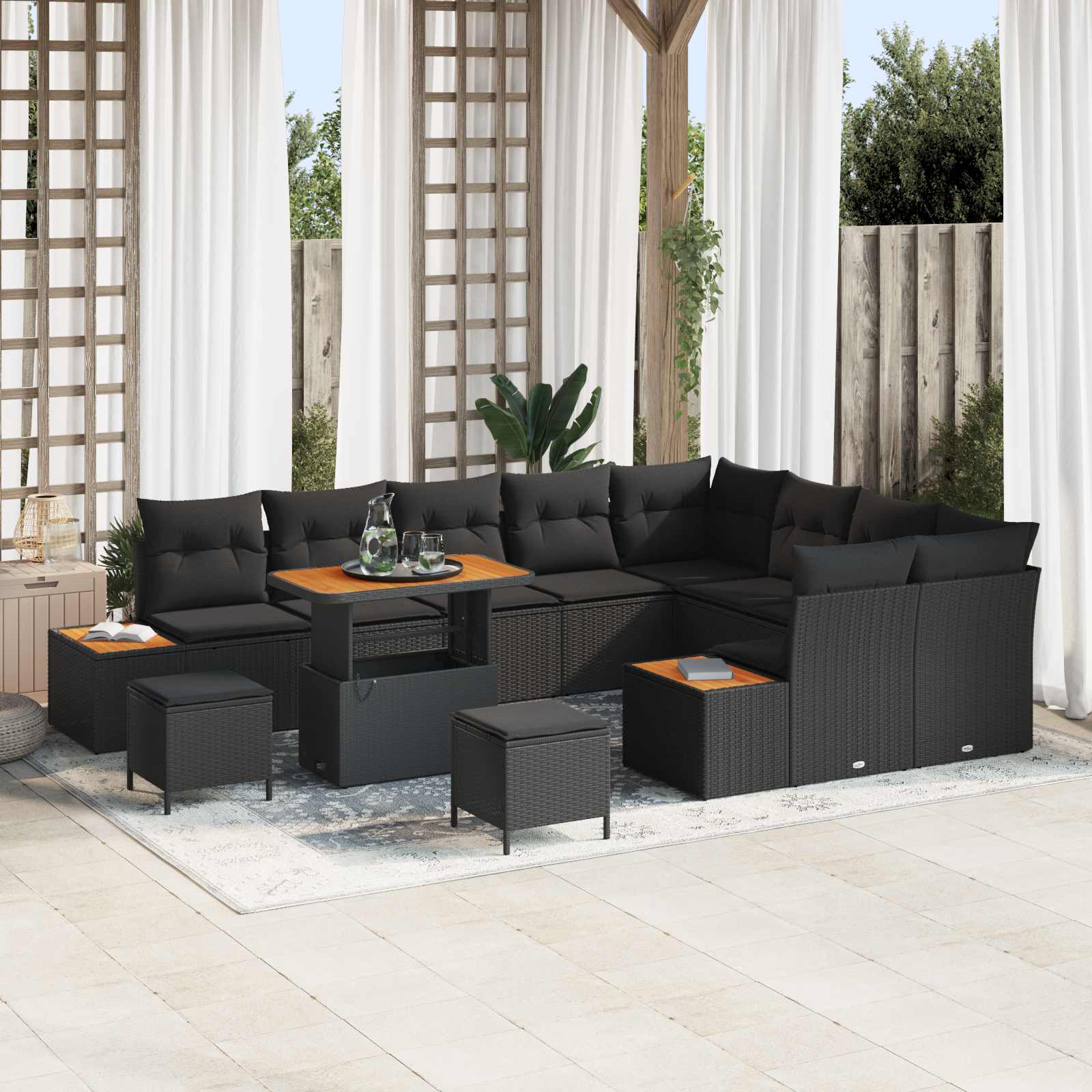Vidaxl Ensemble De Canapé De Jardin 12 Pcs Noir Poly Rotin