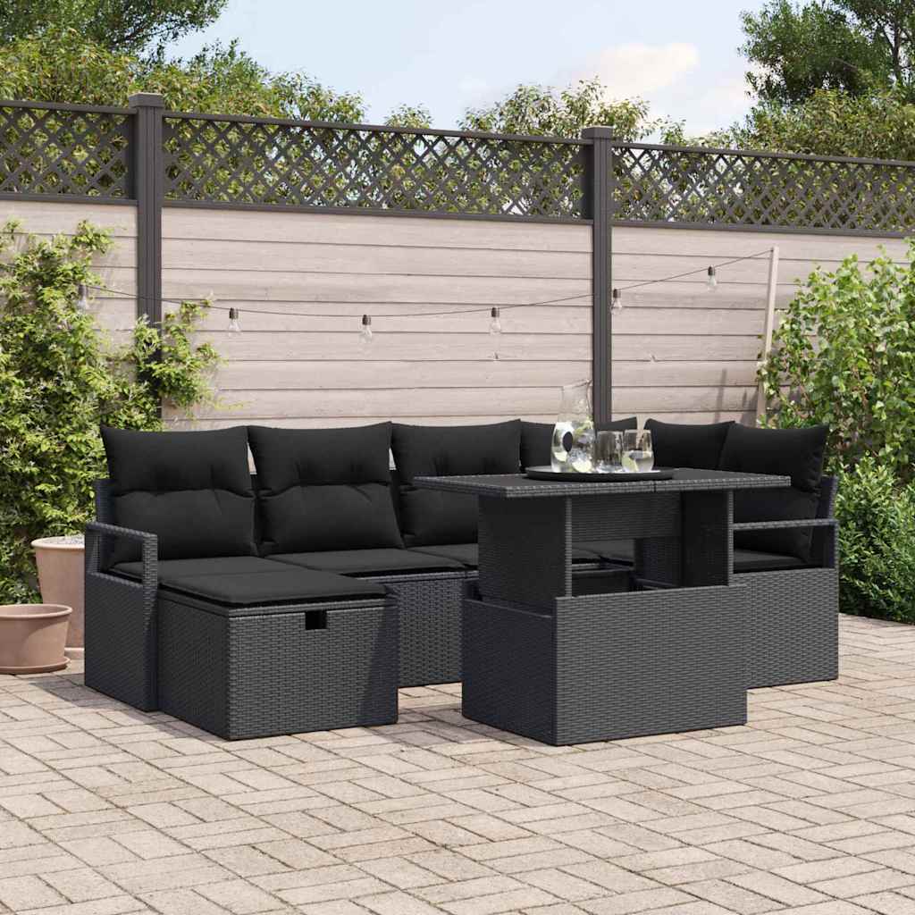 Vidaxl Ensemble De Canapé De Jardin Avec Coussin 7 Pcs Noir Poly Rotin