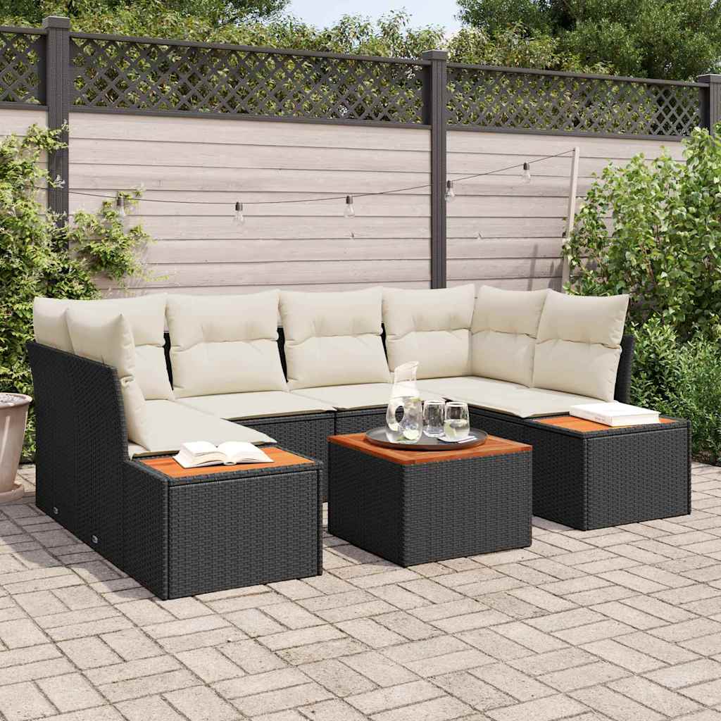 Vidaxl Ensemble De Canapé De Jardin 7 Pcs Noir Poly Rotin
