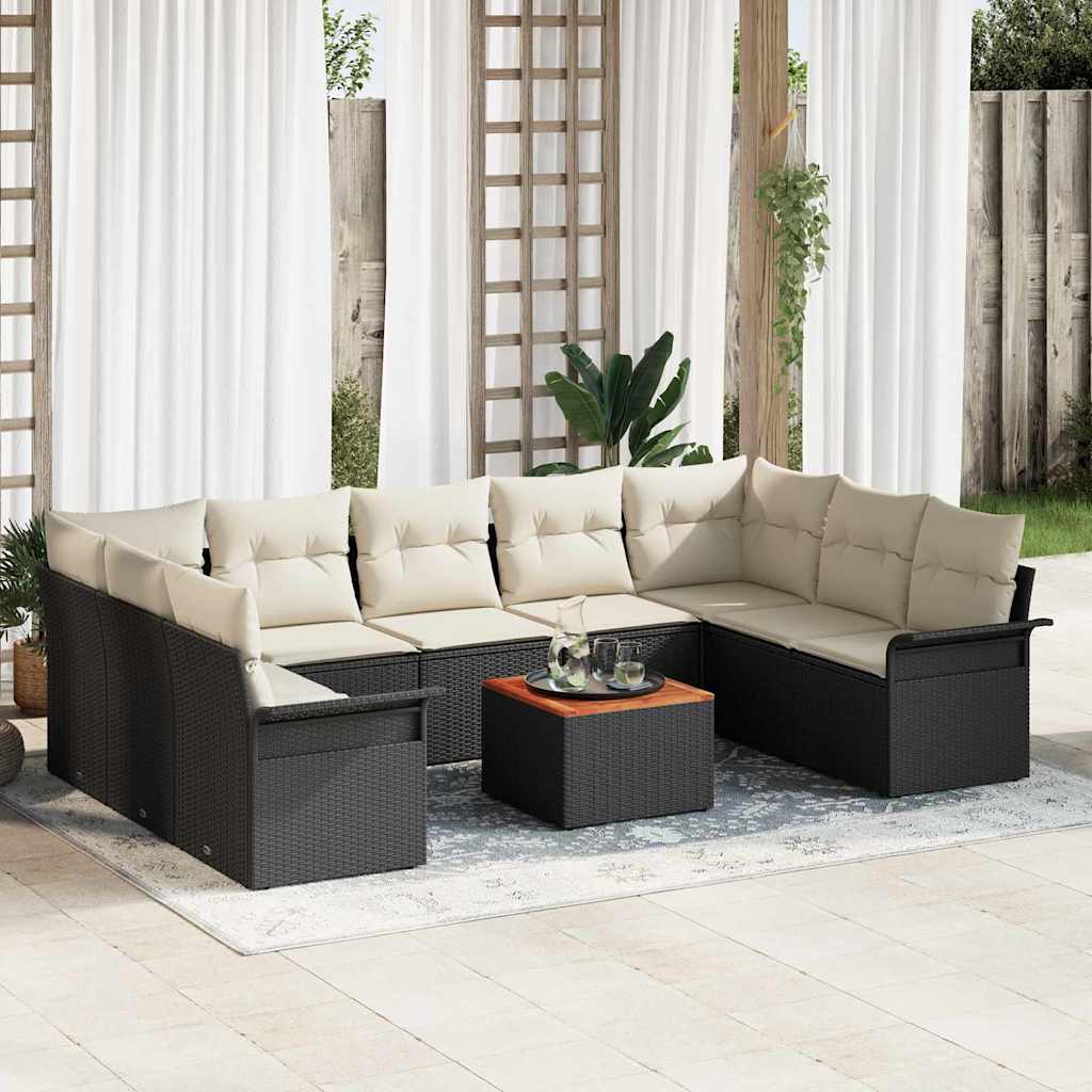 Vidaxl Ensemble De Canapé De Jardin 10 Pcs Noir Et Crème Polyrotin