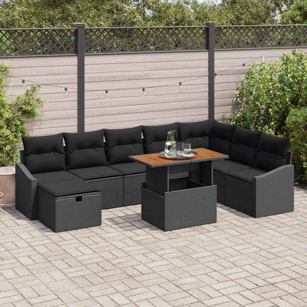 Vidaxl Ensemble De Canapé De Jardin 9 Pcs Noir Polyrotin