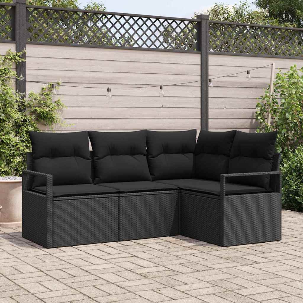 Vidaxl Ensemble De Canapés Avec Coussin 4 Pcs Noir Polyrotin