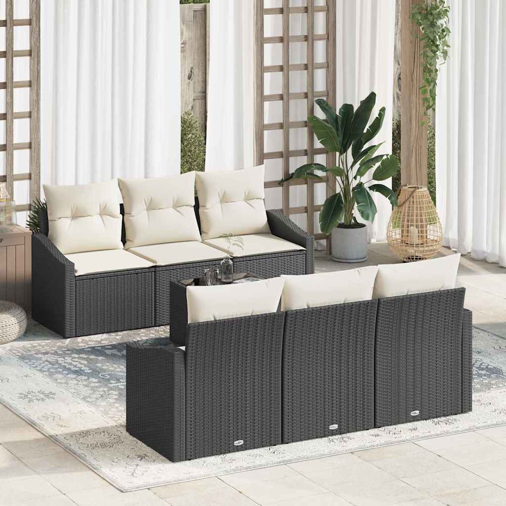 Vidaxl Ensemble De Canapés Avec Coussin 7 Pcs Noir Et Crème Polyrotin