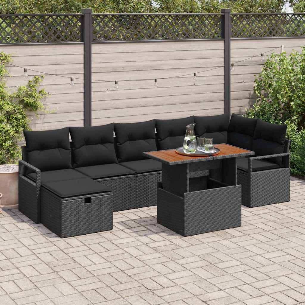 Vidaxl Ensemble De Canapé De Jardin 8 Pcs Noir Polyrotin