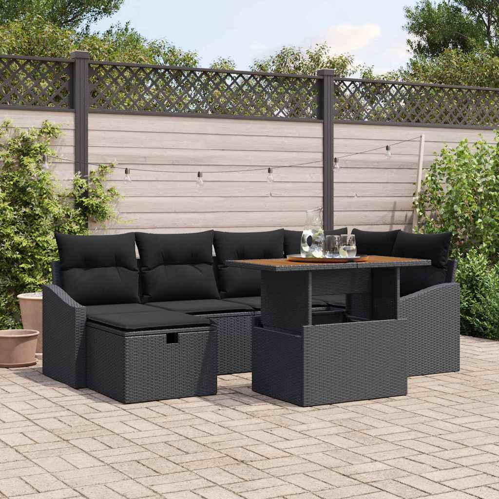Vidaxl Ensemble De Canapé De Jardin 7 Pcs Noir Polyrotin