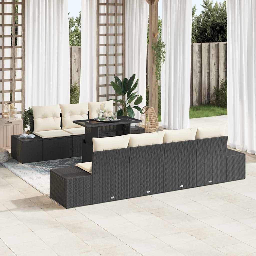 Vidaxl Ensemble De Canapés Avec Coussin 8 Pcs Noir Et Crème Polyrotin