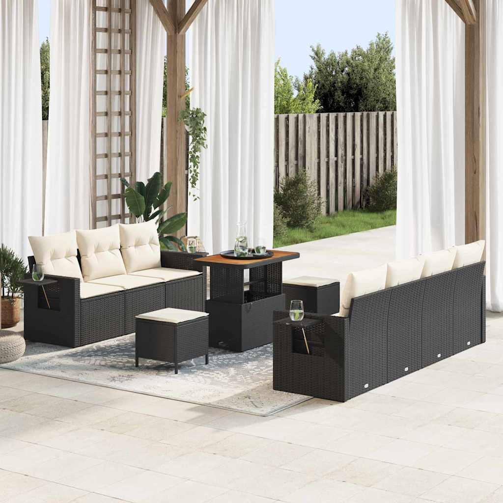 Vidaxl Ensemble De Canapé De Jardin Avec Coussin 10 Pcs Noir Polyrotin
