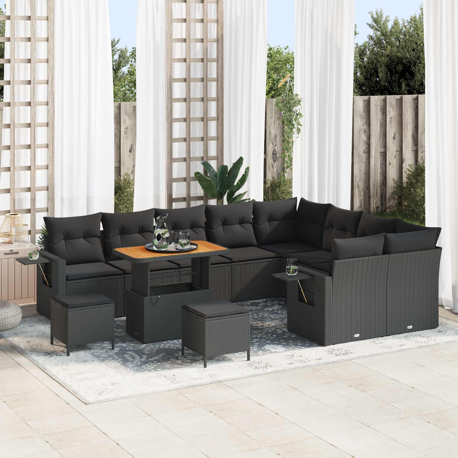 Vidaxl Ensemble De Canapé De Jardin Avec Coussin 12 Pcs Noir Polyrotin