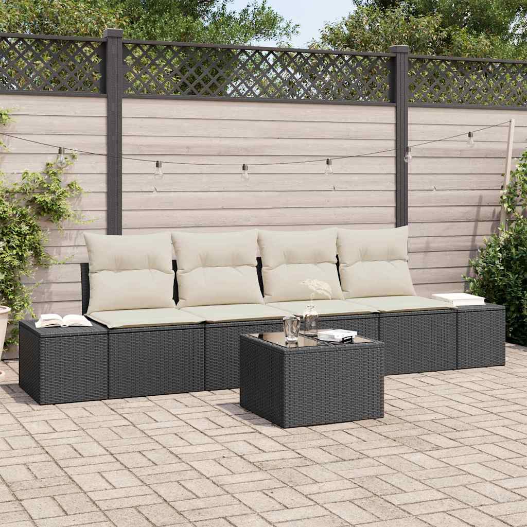 Vidaxl Ensemble De Canapé De Jardin 5 Pcs Noir Et Crème Polyrotin