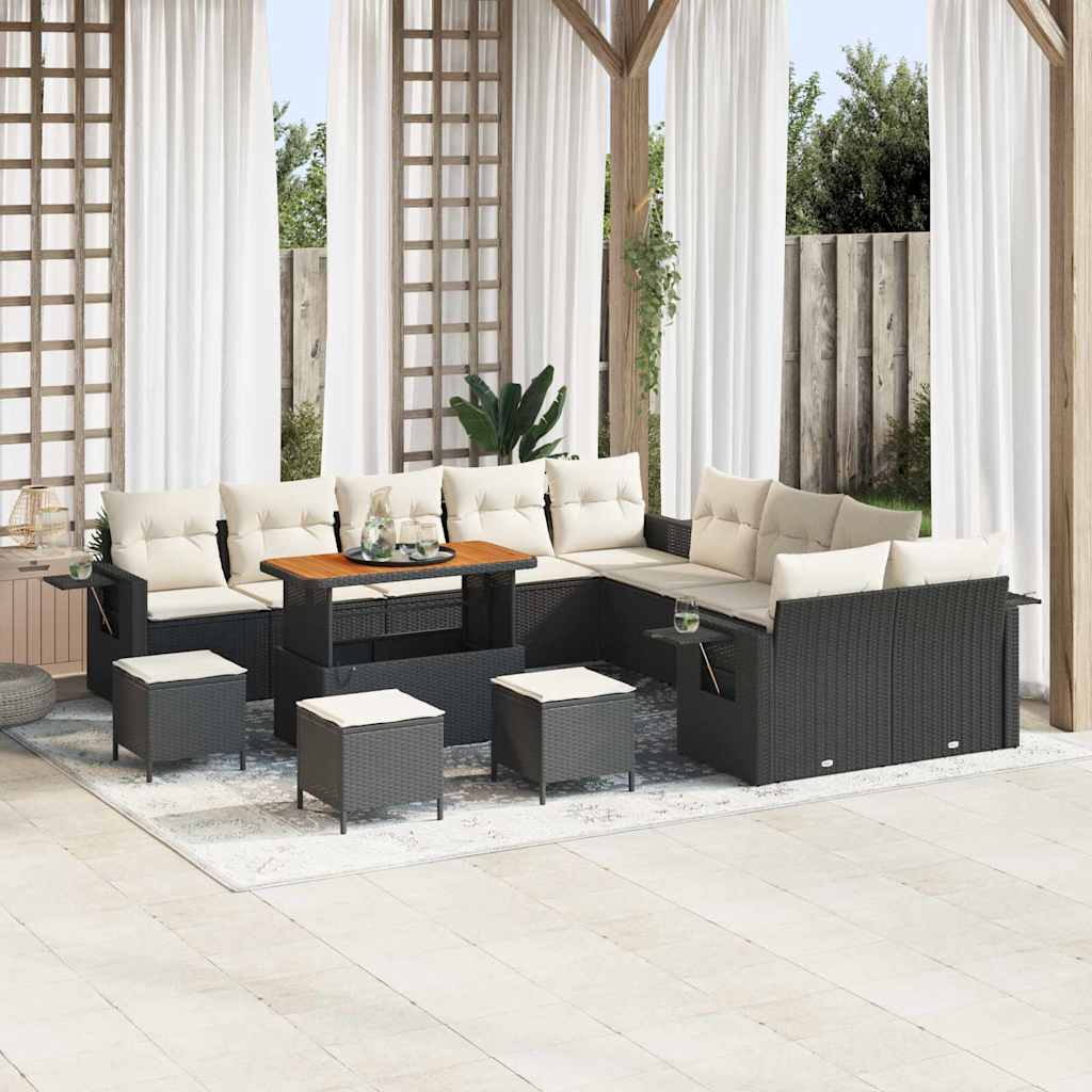 Vidaxl Ensemble De Canapé De Jardin Avec Coussin 14 Pcs Noir Polyrotin