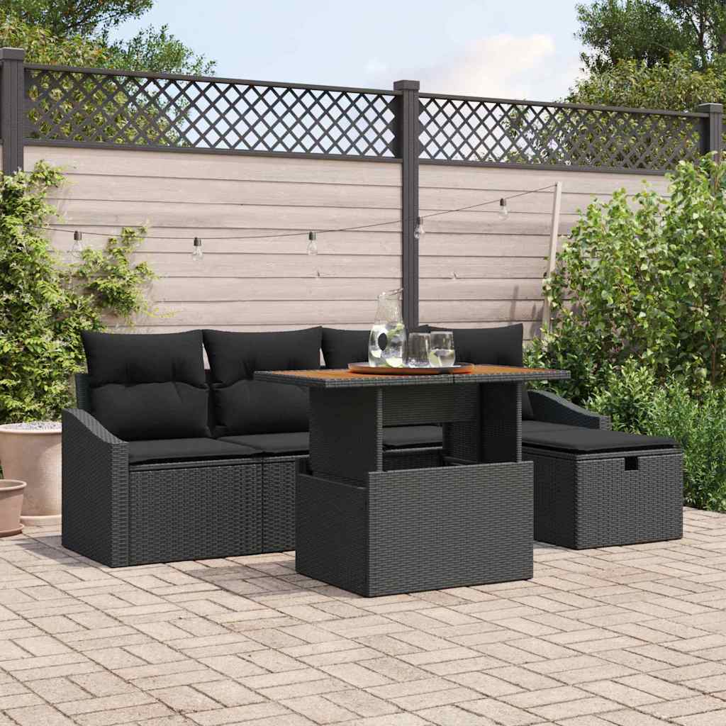 Vidaxl Ensemble De Canapé De Jardin 6 Pcs Noir Polyrotin