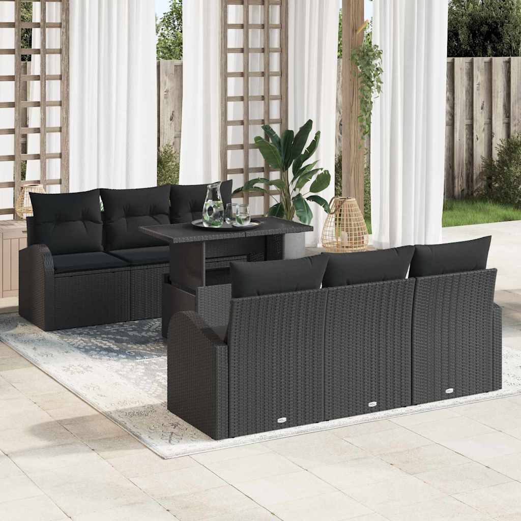 Vidaxl Ensemble De Canapé De Jardin 7 Pcs Noir Poly Rattan