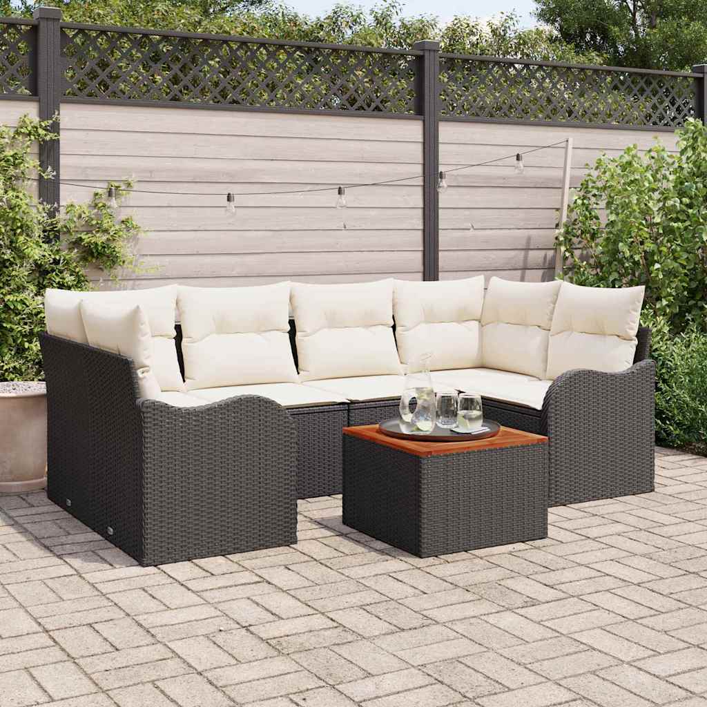 Vidaxl Ensemble De Canapé De Jardin 7 Pcs Noir Et Crème Polyrotin