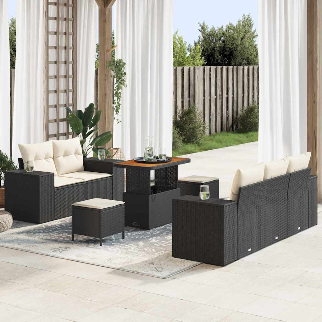 Vidaxl Ensemble De Canapé De Jardin 8 Pcs Noir Et Crème Poly Rattan