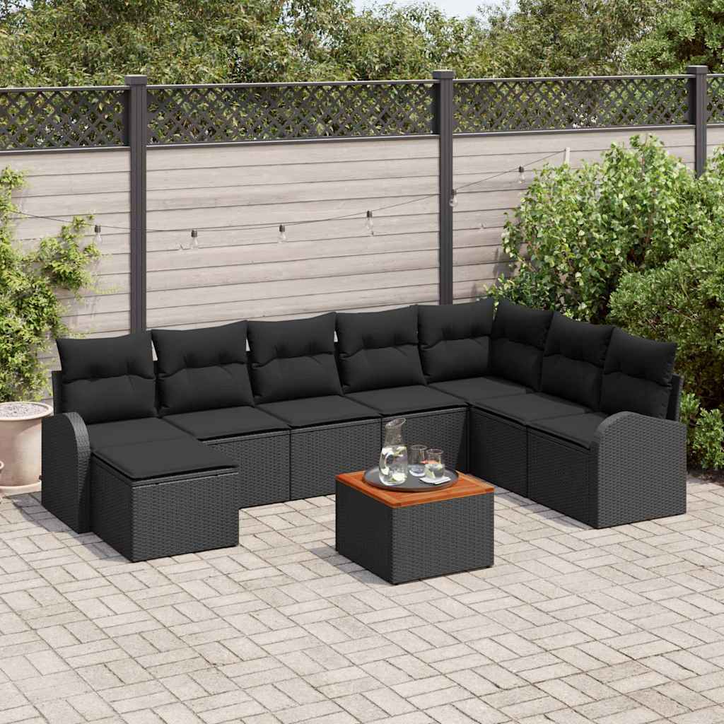 Vidaxl Ensemble De Canapé De Jardin Avec Stockage 9 Pcs Noir Polyrotin