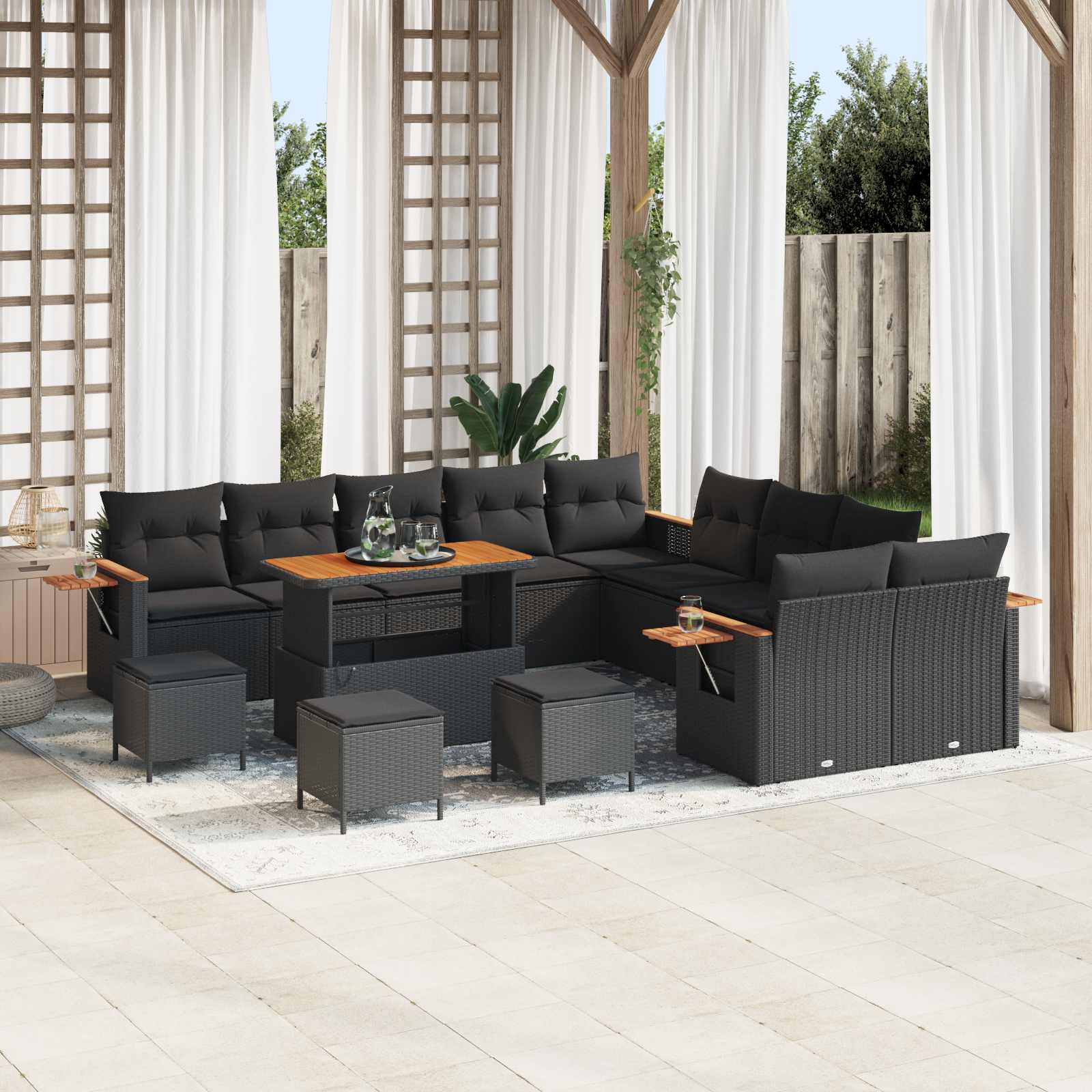 Vidaxl Ensemble De Canapé De Jardin Avec Coussin 18 Pcs Noir Polyrotin