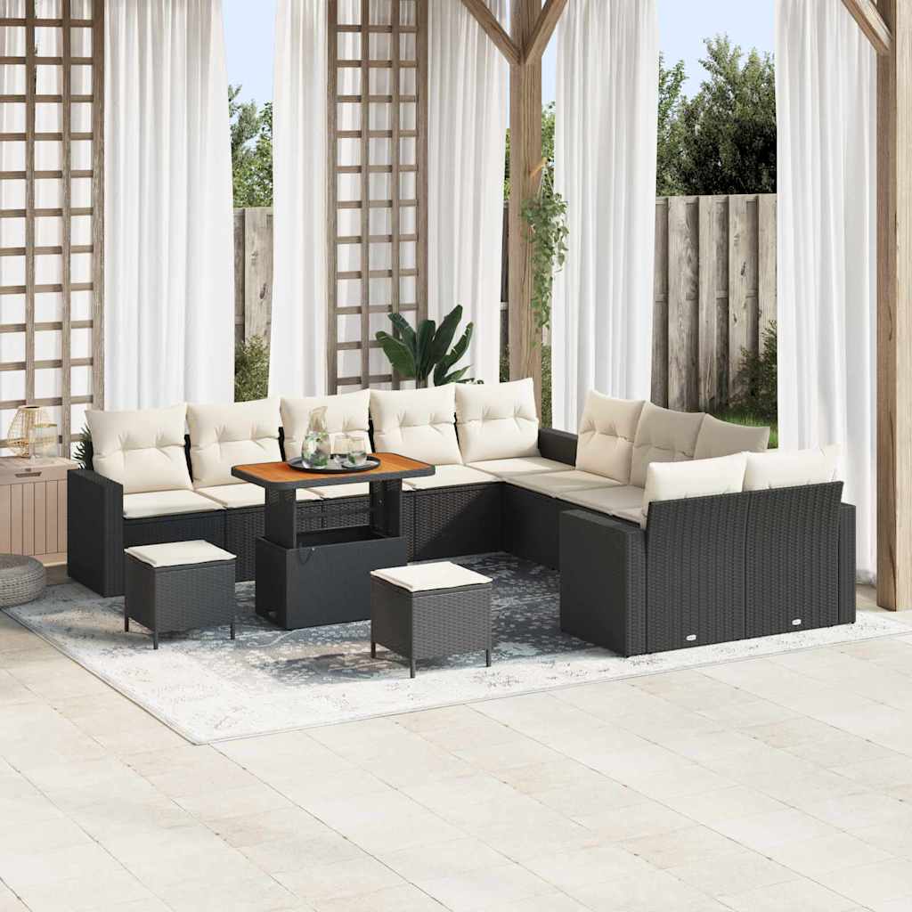 Vidaxl Ensemble De Canapé De Jardin 17 Pcs Noir Et Crème Polyrotin