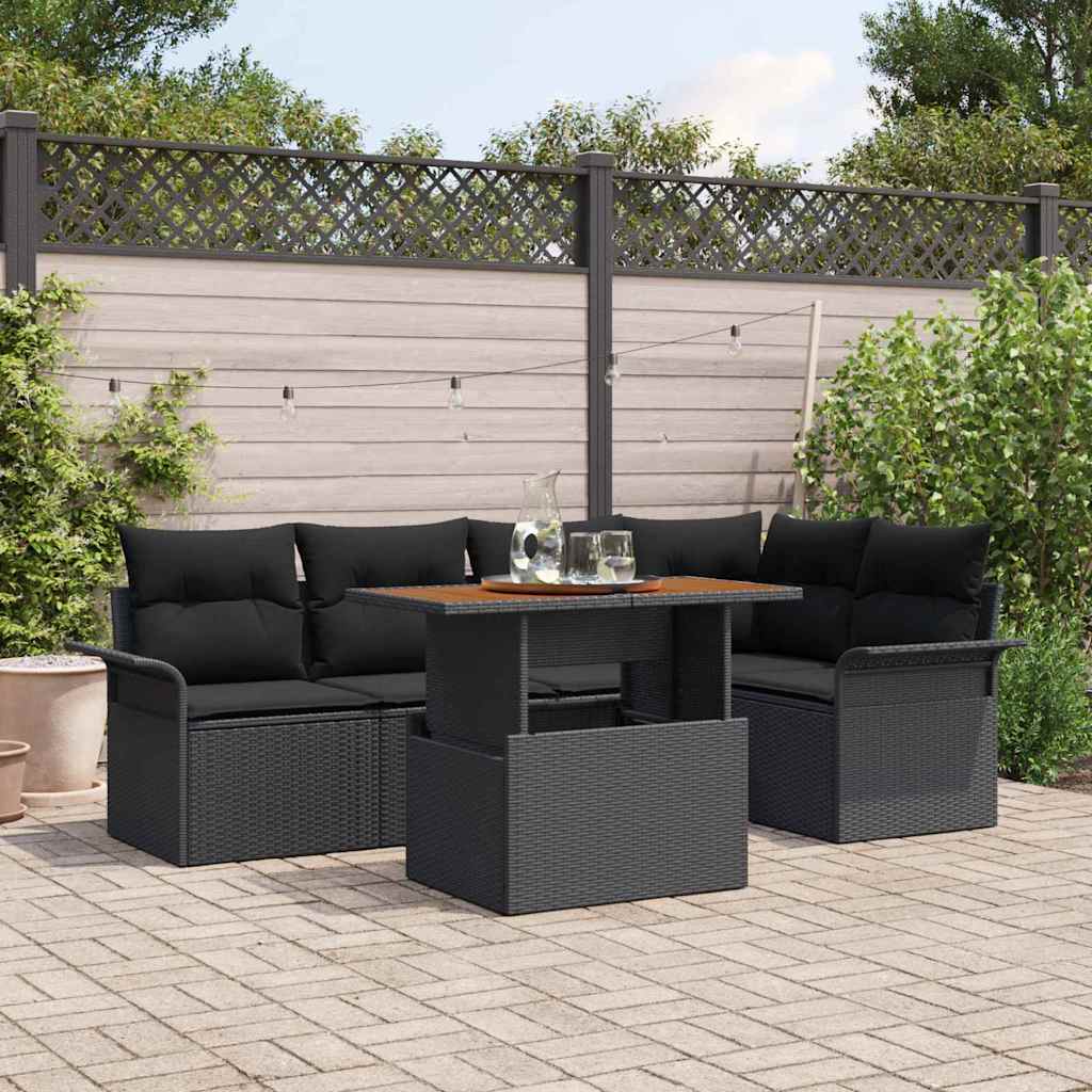 Vidaxl Ensemble De Canapé De Jardin 6 Pcs Noir Poly Rotin