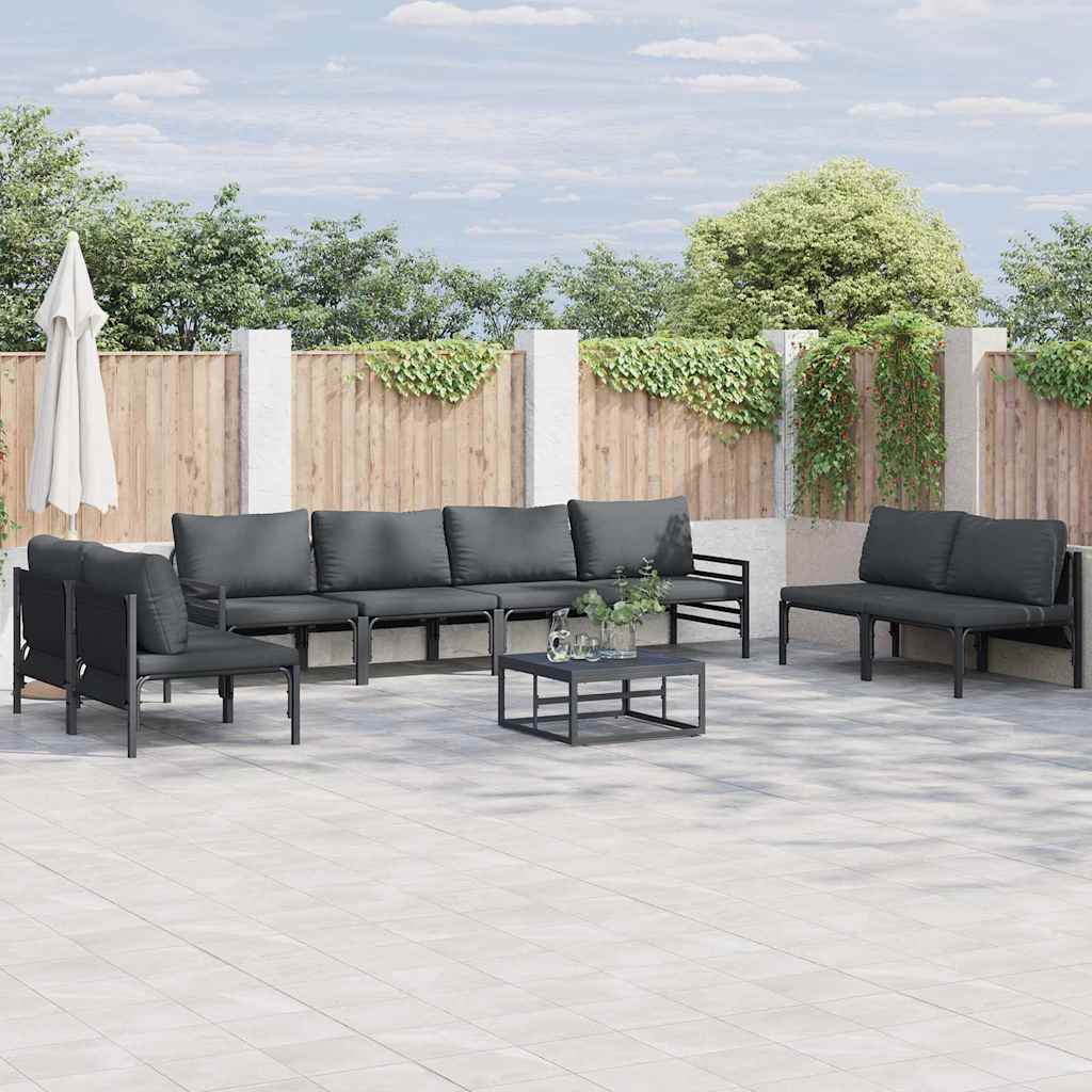 Vidaxl Ensemble De Canapé De Jardin Avec Coussin 8 Pcs Noir Acier
