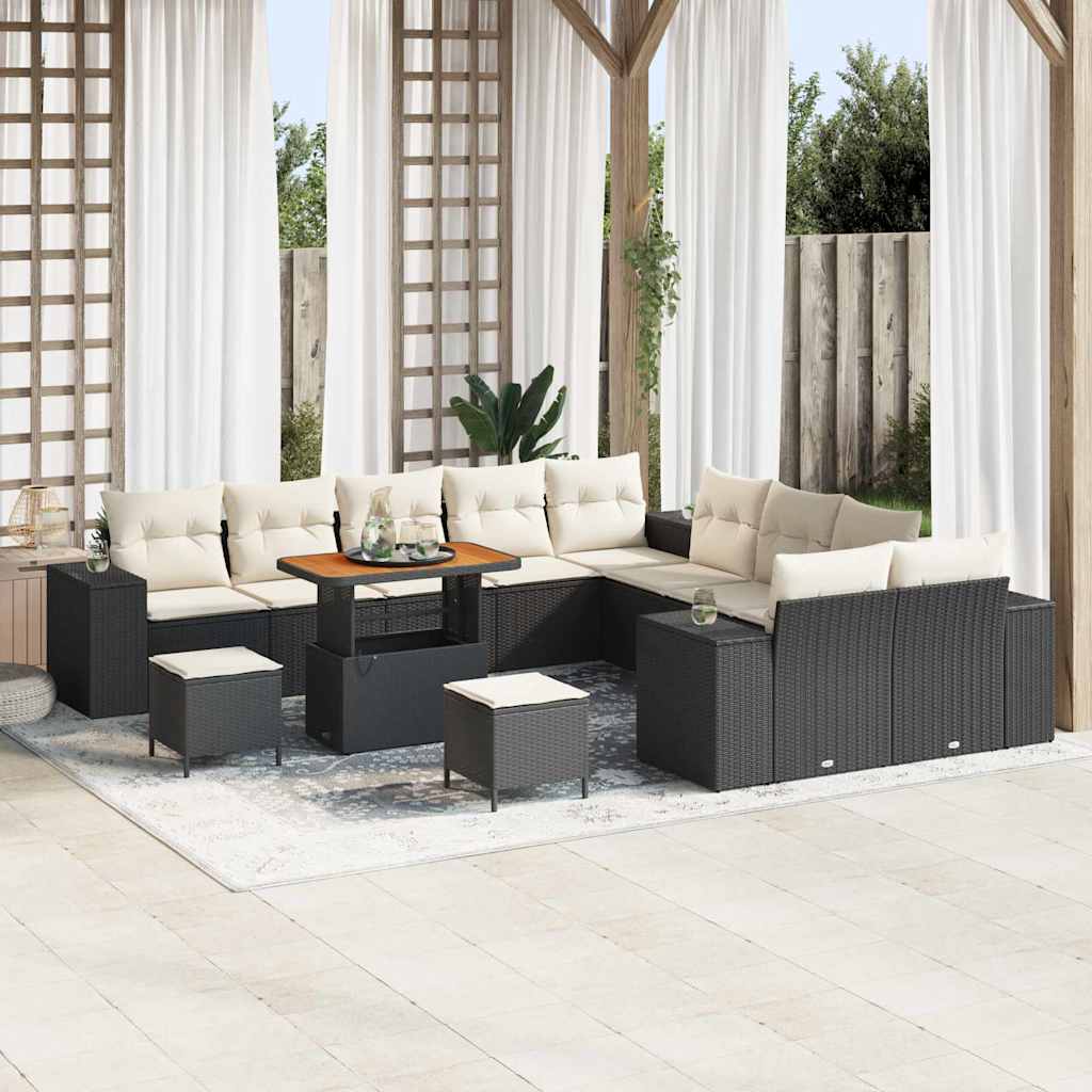 Vidaxl Ensemble De Canapé De Jardin 13 Pcs Noir Et Crème Polyrotin