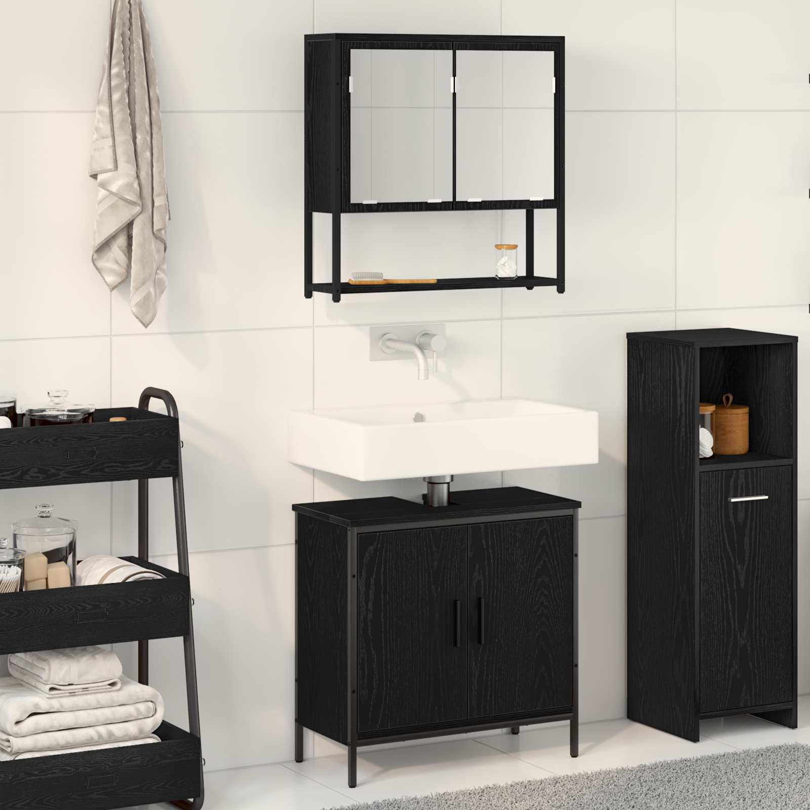 Vidaxl Ensemble De Mobilier De Salle De Bain Avec Étagère 2 Pcs Noir