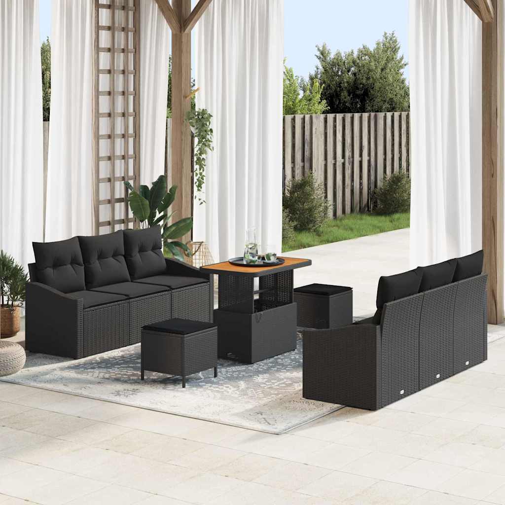 Vidaxl Ensemble De Canapé De Jardin Avec Coussin 9 Pcs Noir