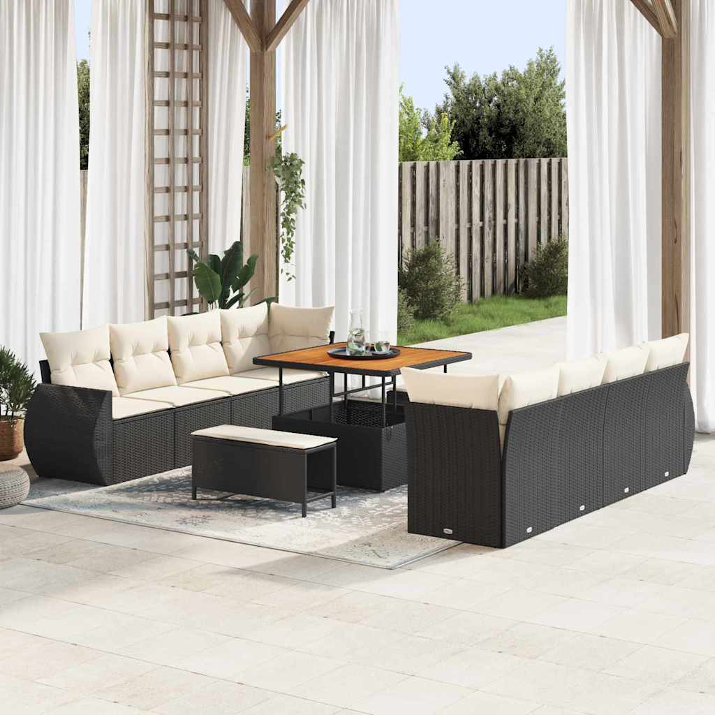 Vidaxl Ensemble De Canapé De Jardin 11 Pcs Noir Poly Rotin