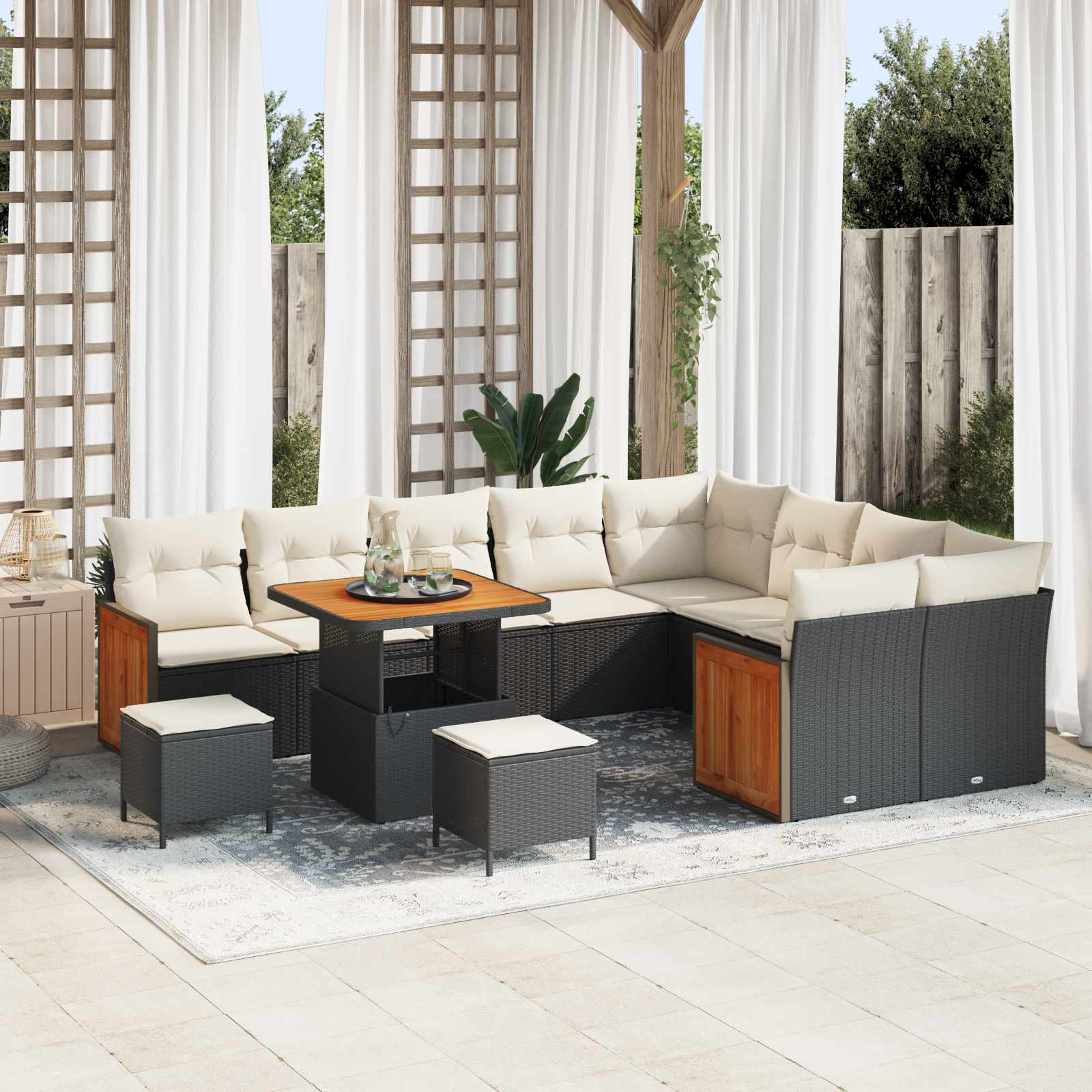 Vidaxl Ensemble De Canapé De Jardin Avec Coussin 12 Pcs Noir Et Crème