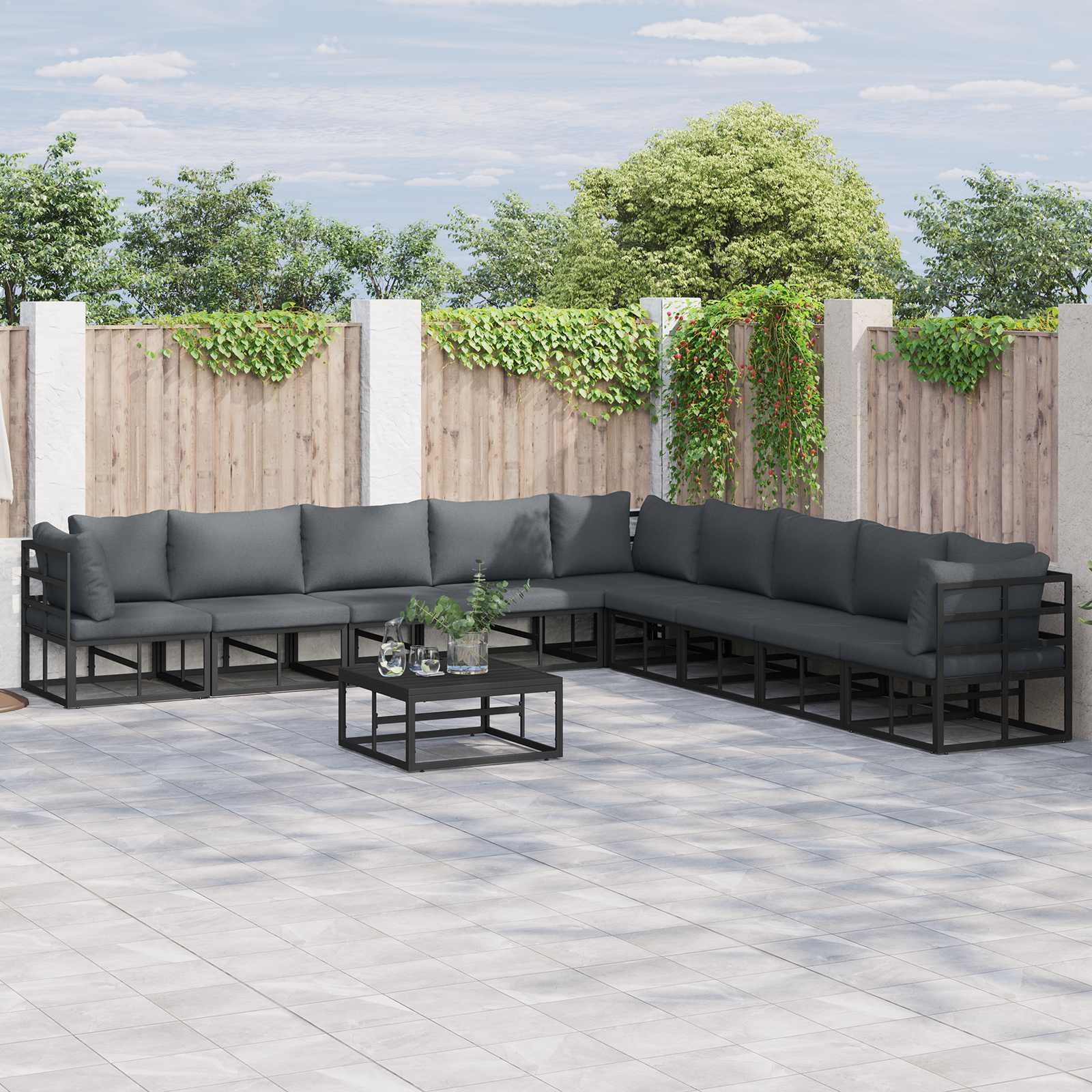 Vidaxl Ensemble De Canapé De Jardin Avec Coussin 9 Pcs Noir Aluminium