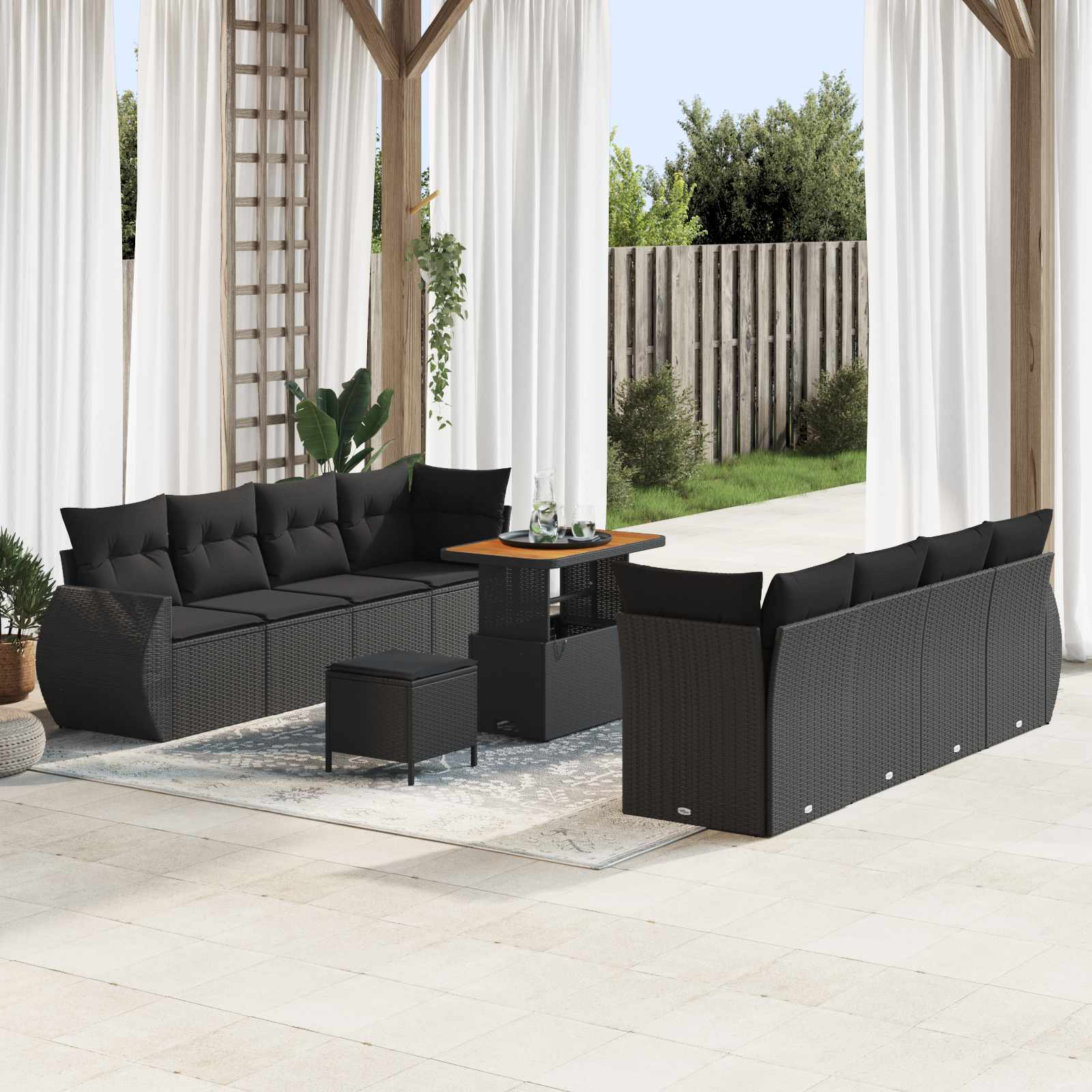 Vidaxl Ensemble De Canapé De Jardin Avec Coussin 11 Pcs Noir Polyrotin