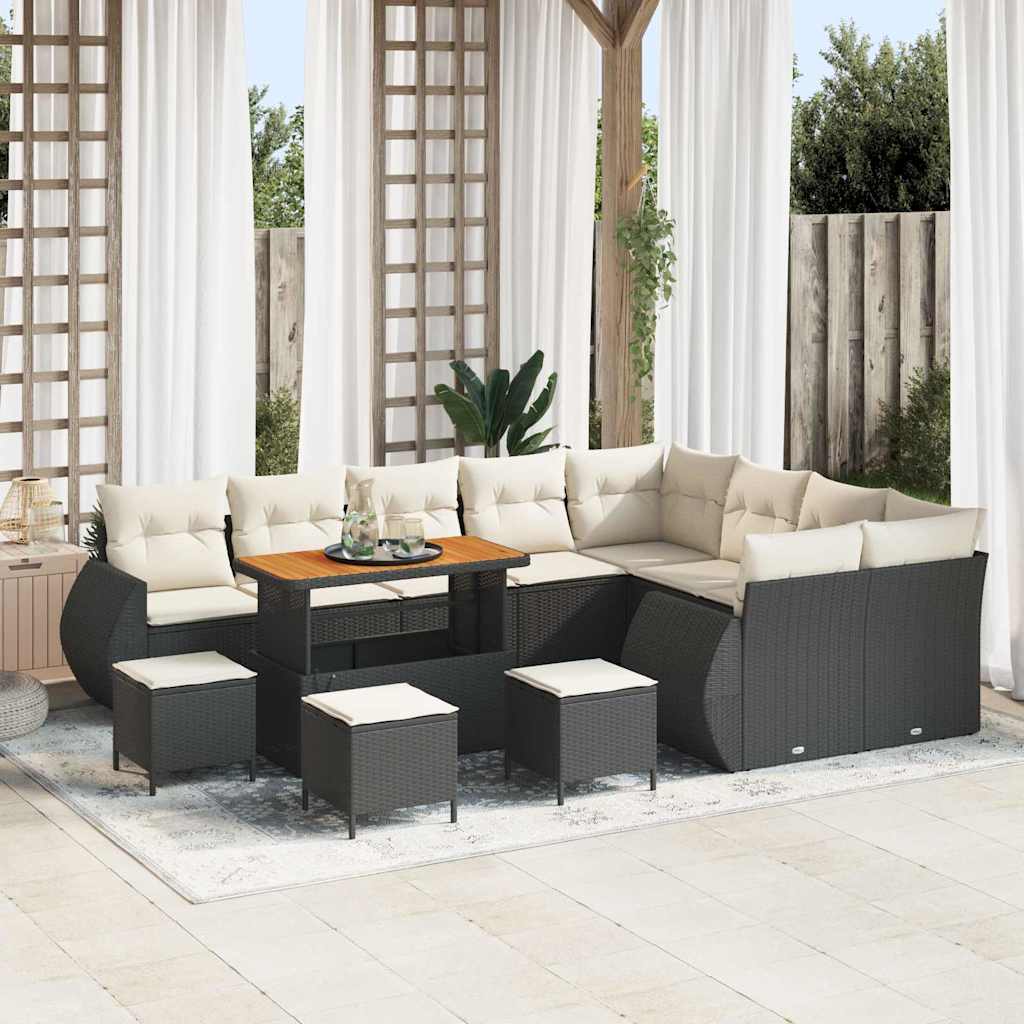 Vidaxl Ensemble De Canapé De Jardin 13 Pcs Noir Et Crème Poly Rattan