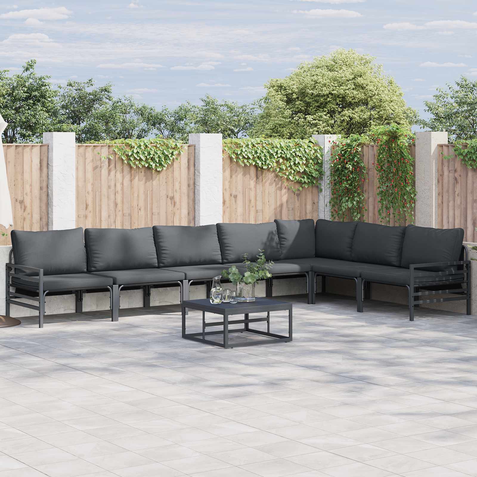 Vidaxl Ensemble De Canapé De Jardin Avec Coussin 7 Pcs Noir Acier