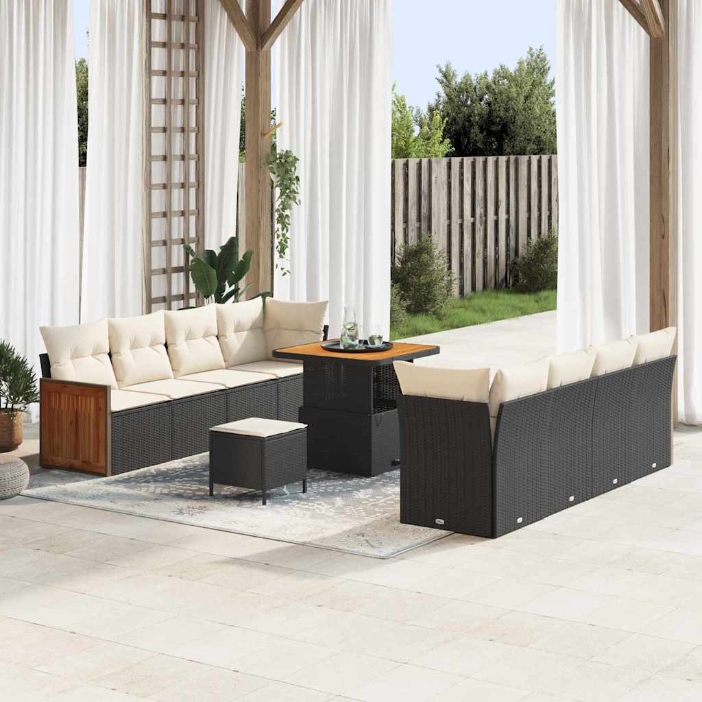 Vidaxl Ensemble De Canapé De Jardin 12 Pcs Noir Et Crème Polyrotin
