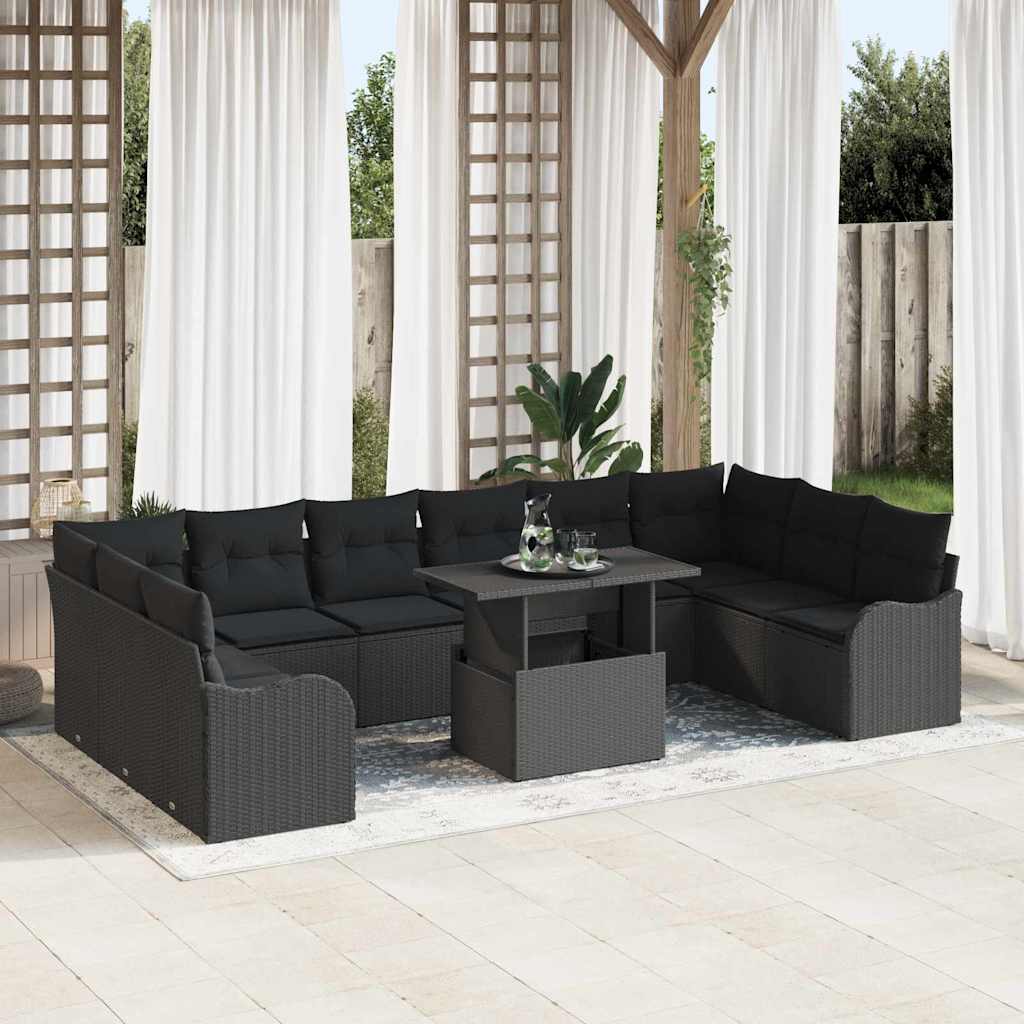 Vidaxl Ensemble De Canapé De Jardin 11 Pcs Noir Poly Rattan