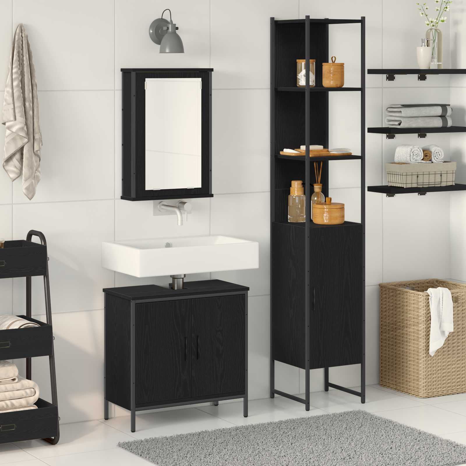 Vidaxl Ensemble De Mobilier De Salle De Bain Avec Étagère 3 Pcs Noir