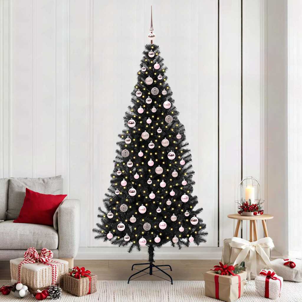 Vidaxl Sapin De Noël Avec 300 Led Avec Support Noir 210 Cm Pvc