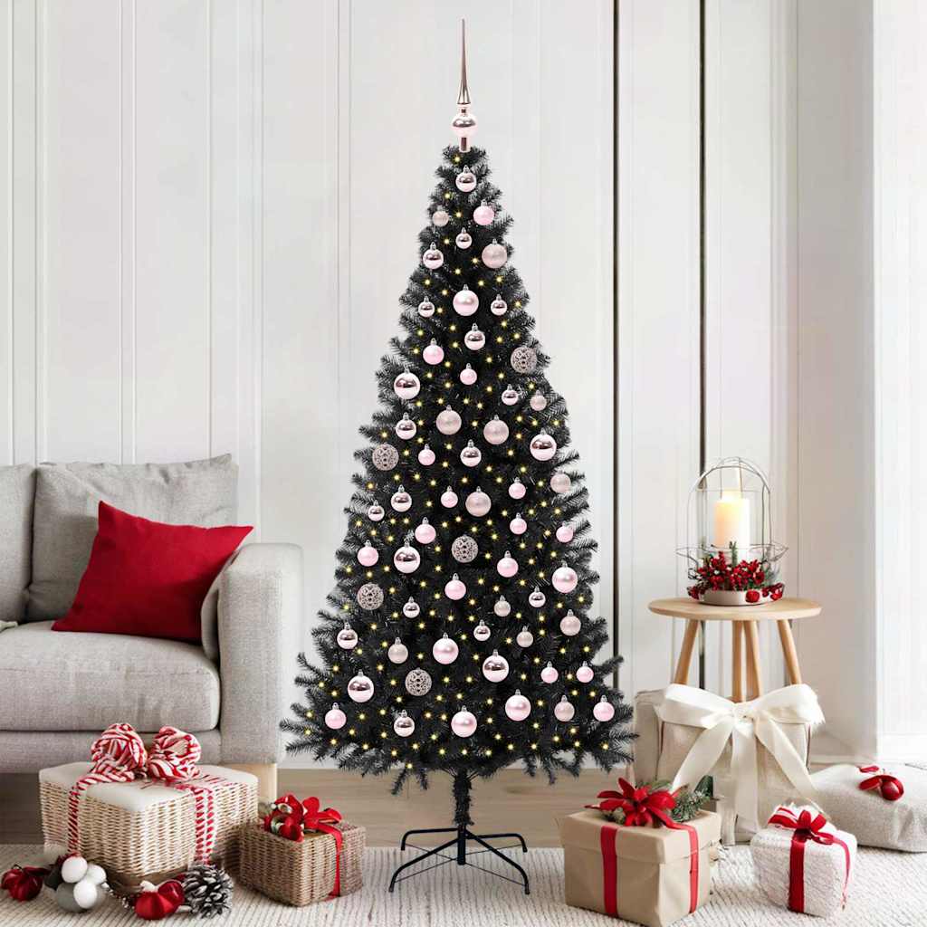Vidaxl Sapin De Noël Avec 300 Led Avec Support Noir 180 Cm Pvc