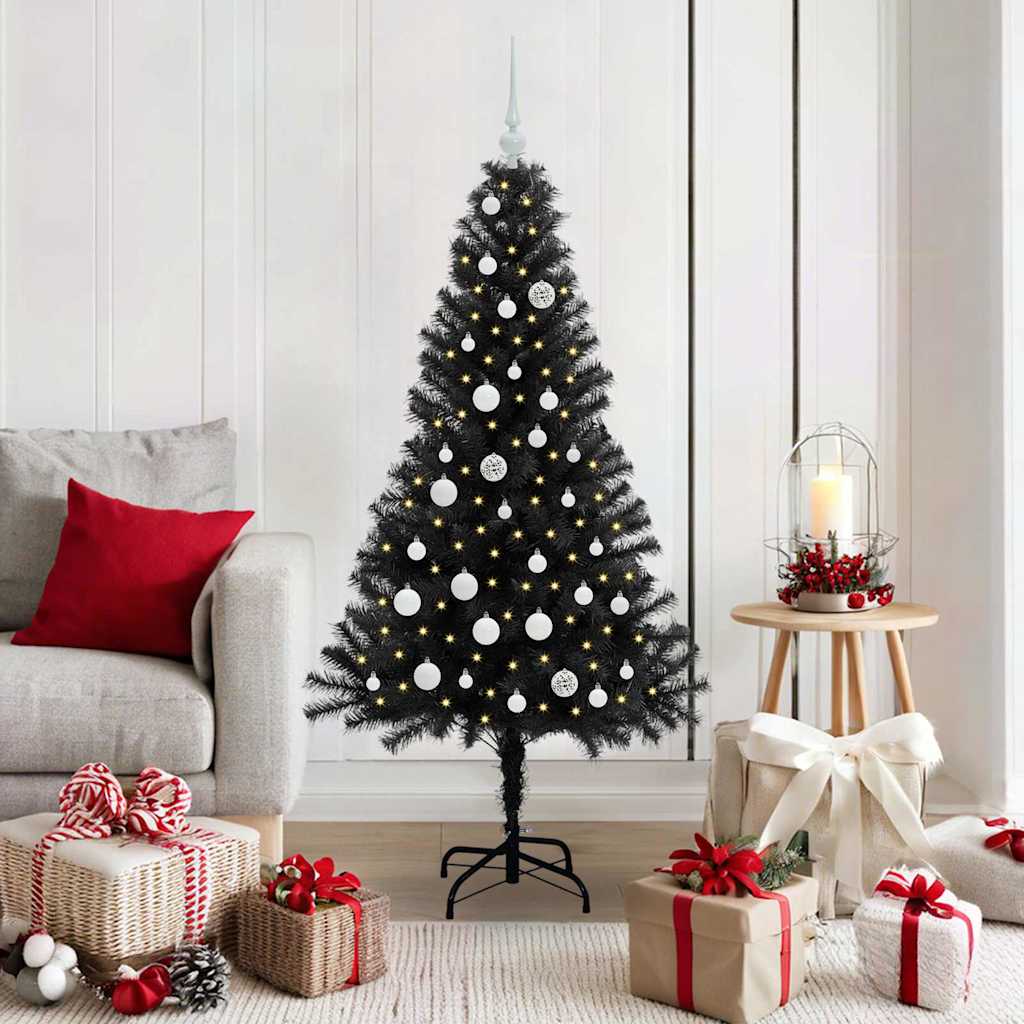 Vidaxl Sapin De Noël Avec 150 Led Avec Support Noir 150 Cm Pvc