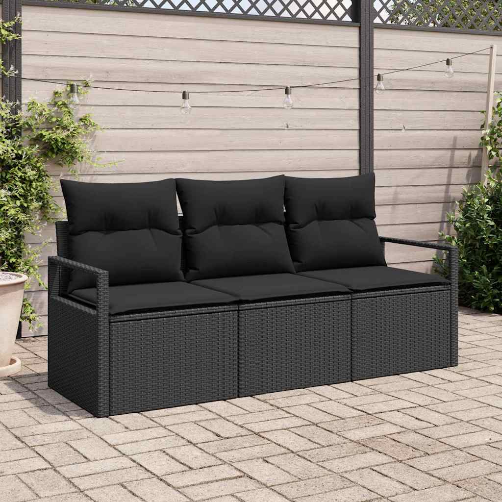 Vidaxl Ensemble De Canapé De Jardin Avec Coussin 3 Pcs Noir Polyrotin