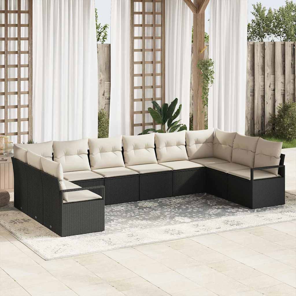 Vidaxl Ensemble De Canapés Avec Coussin 10 Pcs Noir Polyrotin
