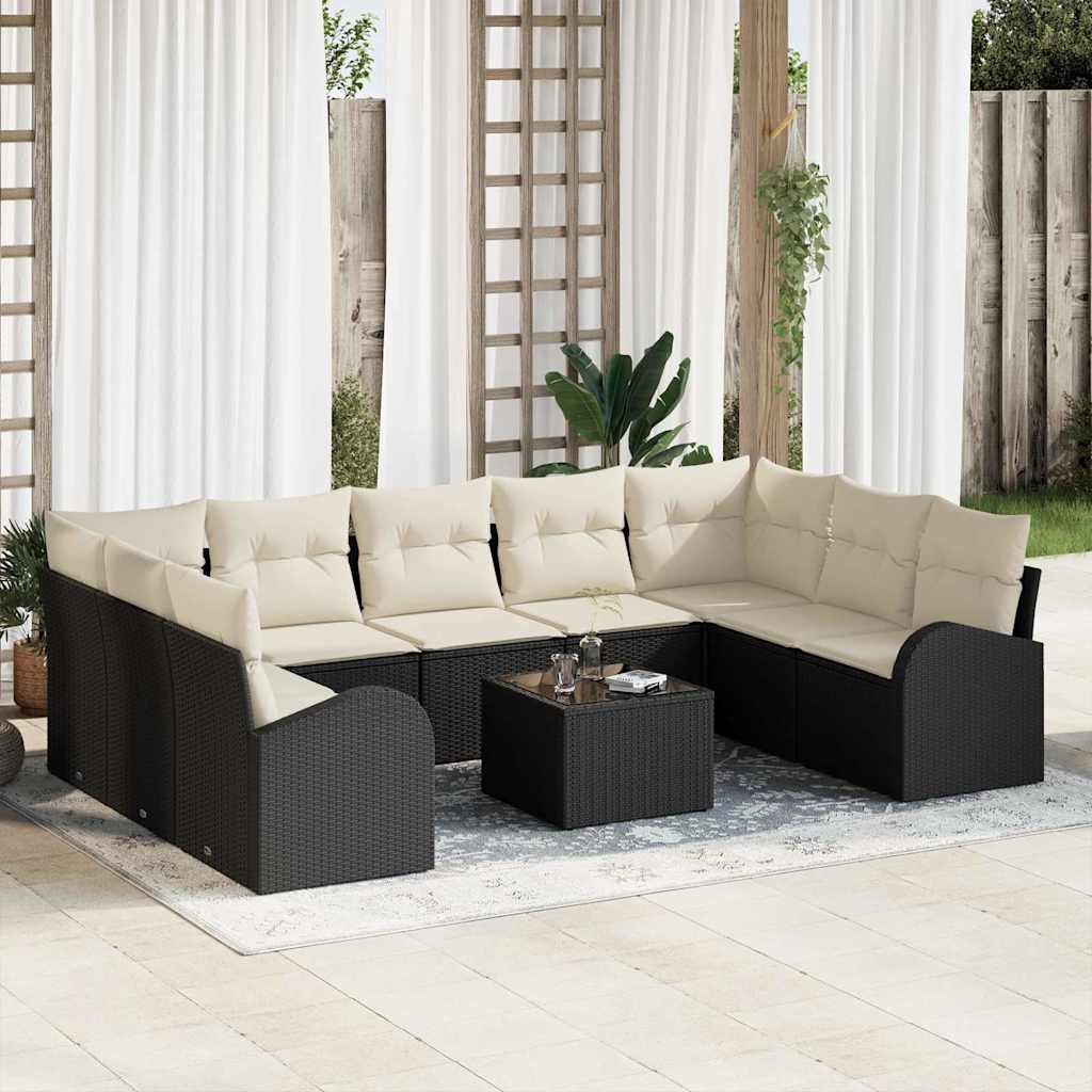 Vidaxl Ensemble De Canapés Avec Coussin 10 Pcs Noir Poly Rattan