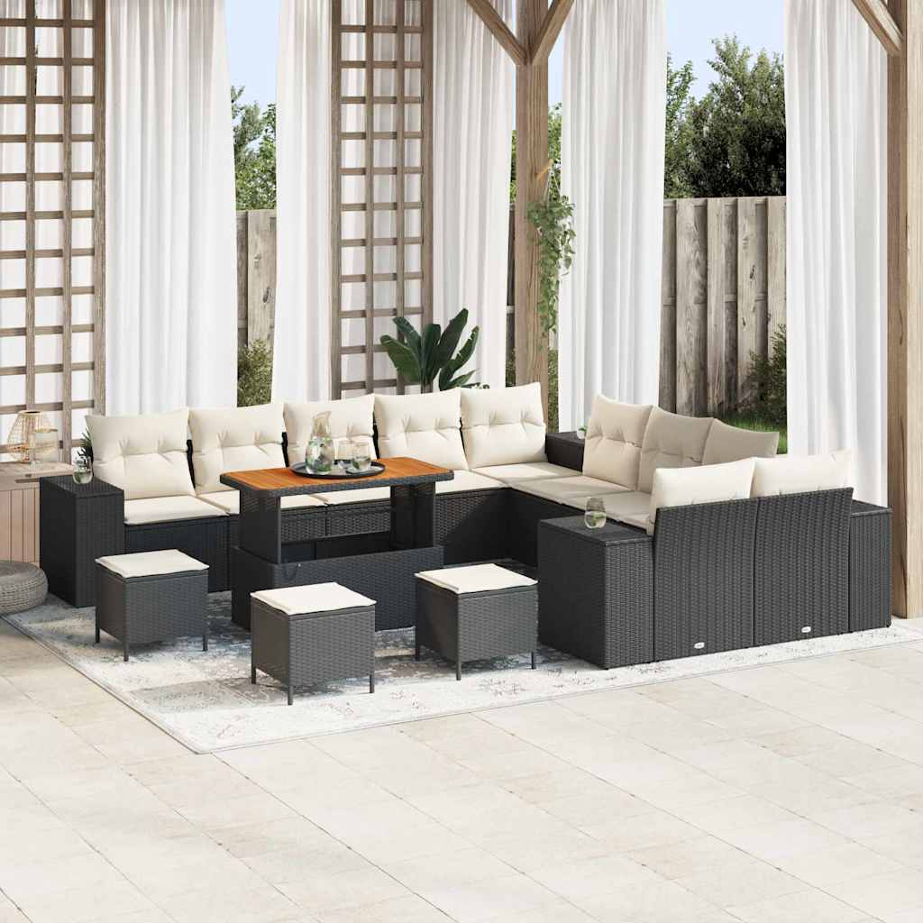 Vidaxl Ensemble De Canapé De Jardin 14 Pcs Noir Et Crème Polyrotin