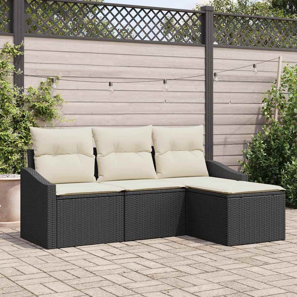 Vidaxl Ensemble De Canapés Avec Coussin 4 Pcs Noir Et Crème Polyrotin